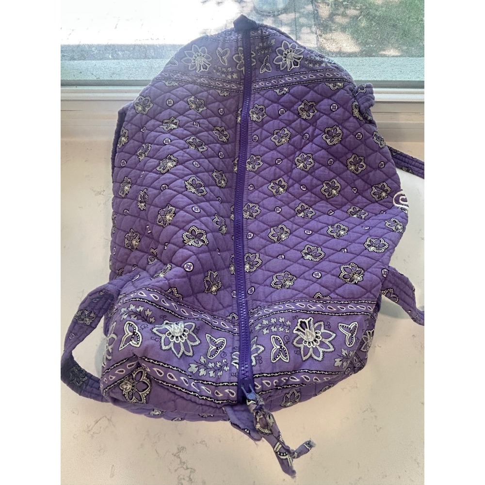 Vera Bradley Purple Quilted Floral Paisley Cotton Duffel Travel Bag Monogram LSM - Picture 4 of 7